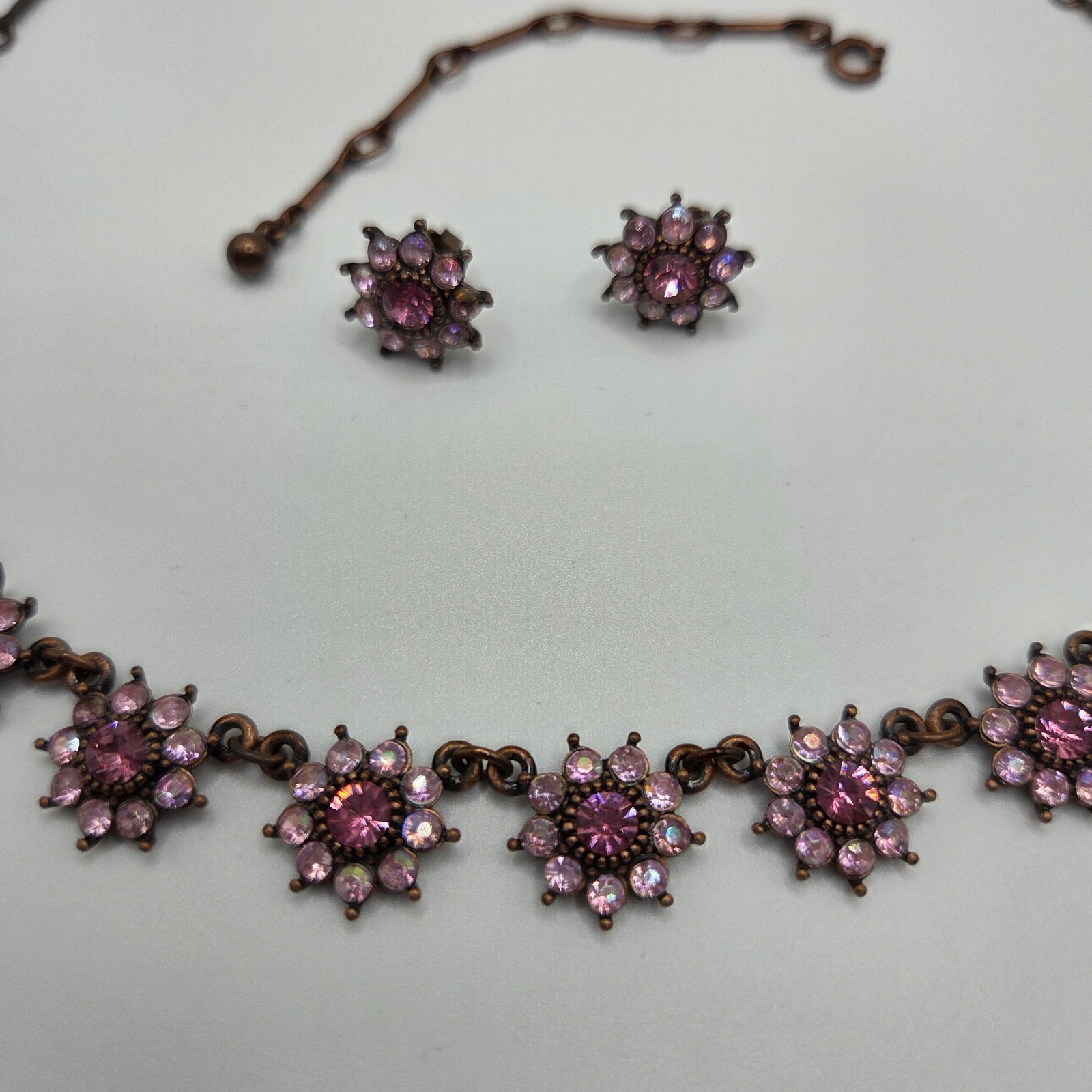 Vintage Avon Pink Flower Necklace And Earrings Set 16″ With 3″ Extender