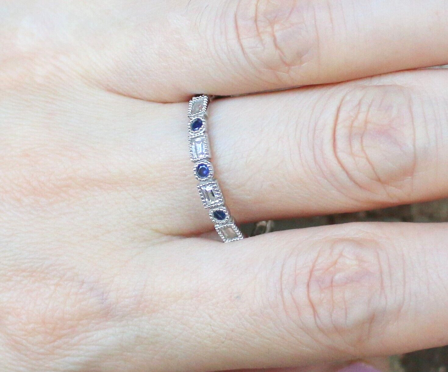 Lovely HSN Sterling Silver 925 SW Sapphire & CZ Band Ring Size 11