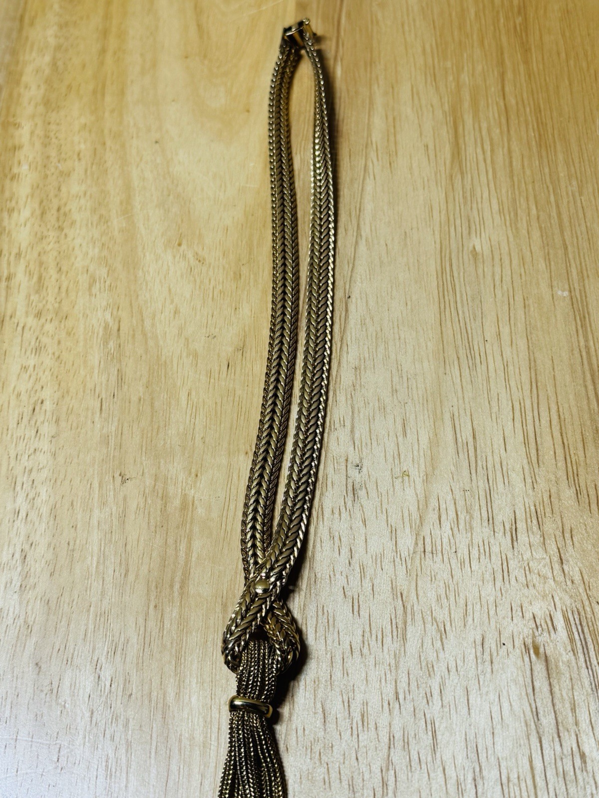 Vintage Napier Mesh Gold Plated Chain Lariat Tassel Fringe Chain Necklace