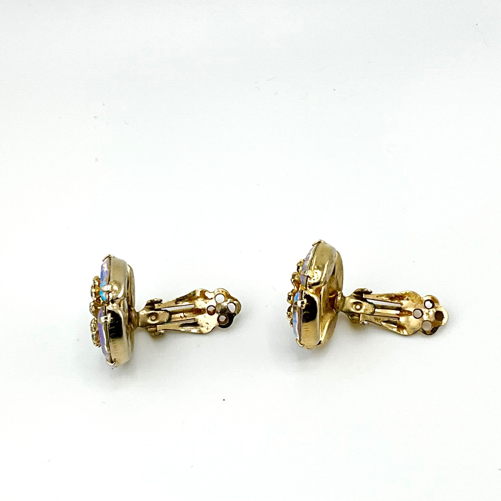 Vintage Aurora Borealis Crystal Earrings Mid Century Hollywood Regency Glam