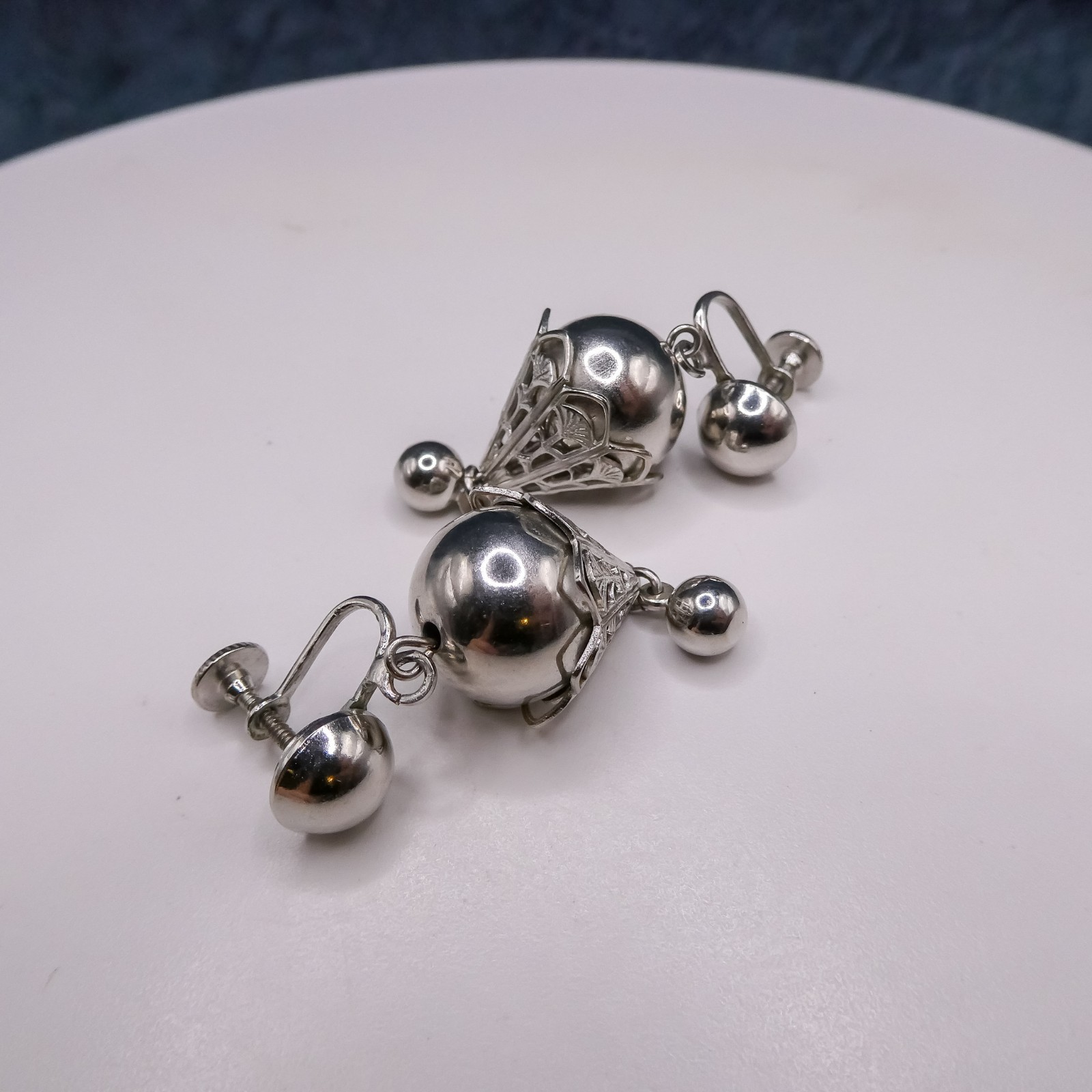 Bolero Silver Chunky Drop Dangle Clip-on 1.8″ Earrings Vintage Women’s