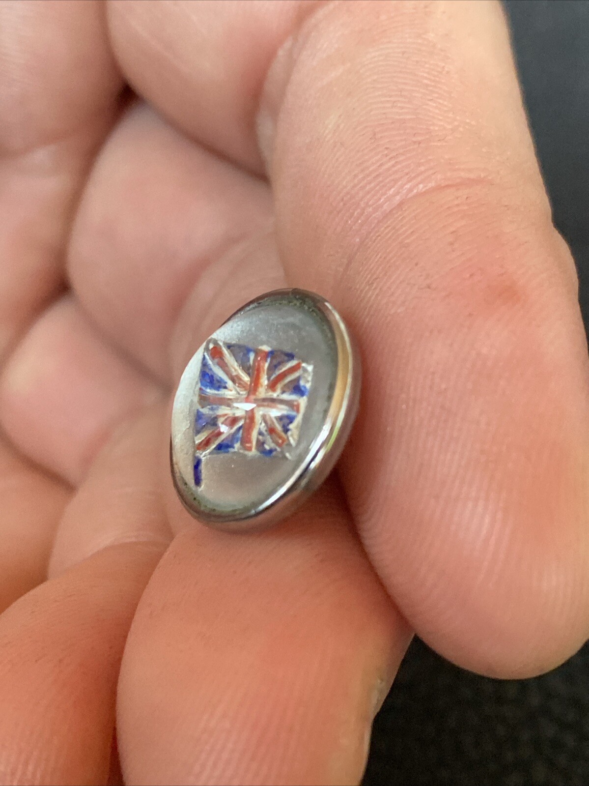 Antique Bubble Goofus Glass Reverse Painted Carved Intaglio British England Flag