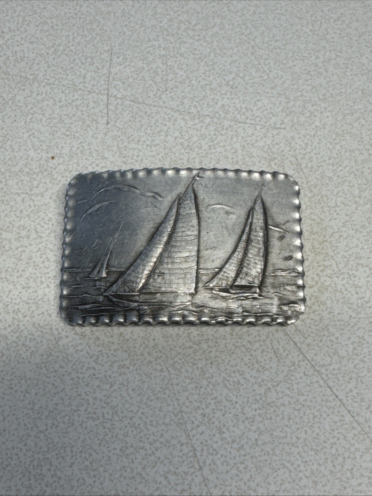 Vintage August Wendell Aluminum Brooch Pin Sail boats
