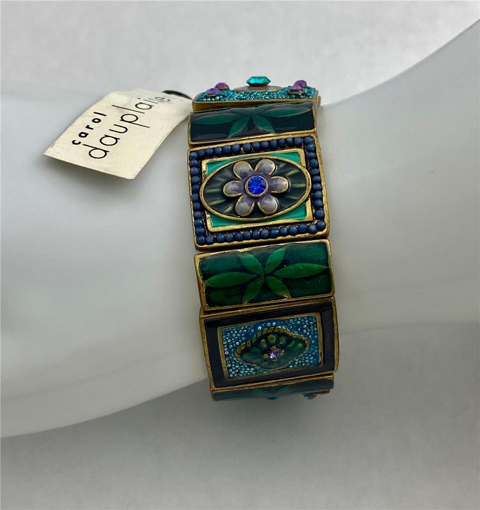 1990’s Carol Dauplaise Blue Tones Enamel & Crystals Stretch Bracelet