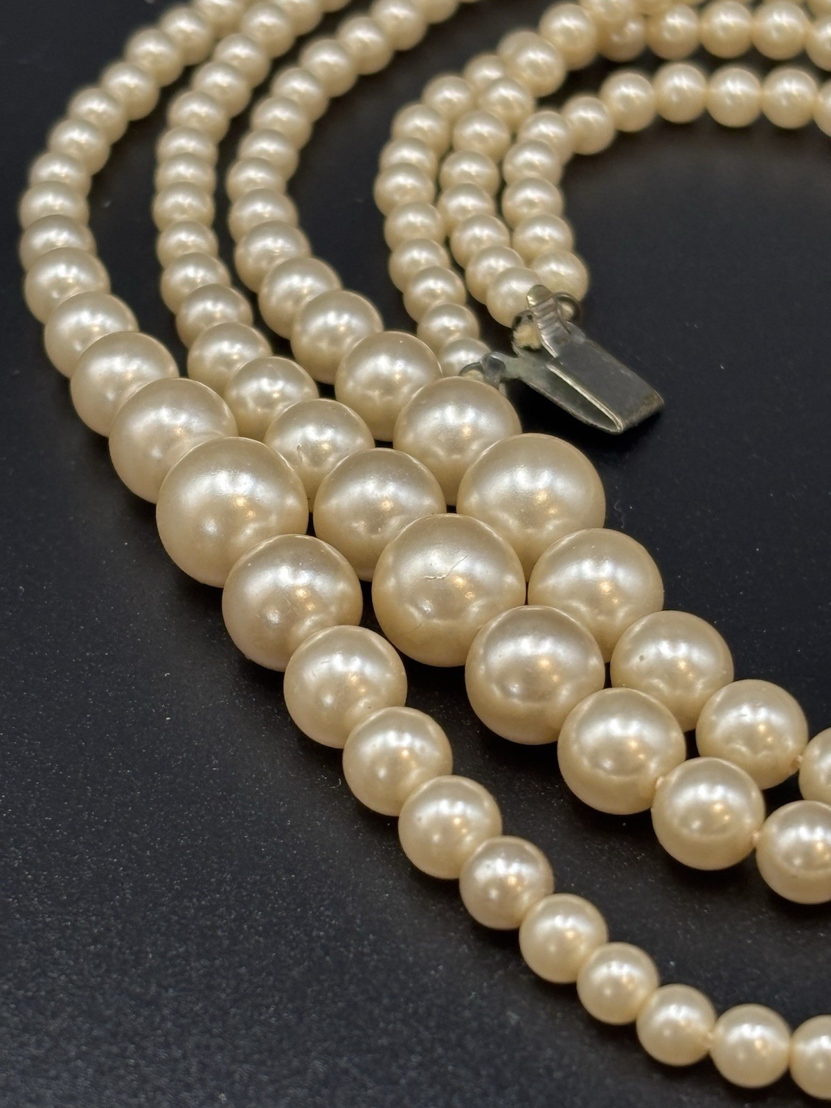 Vintage 3 Stranded Faux Pearl Necklace, Very Delicate, Light And Lovely!