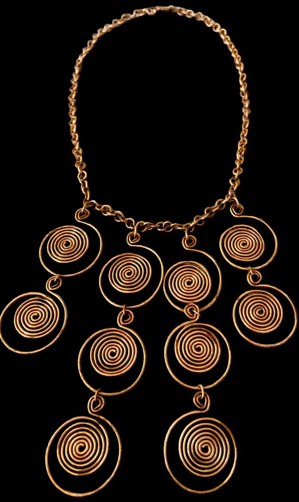 Vintage Artisan Boho Copper Spiral Statement Necklace~Festival Jewelry~1990s