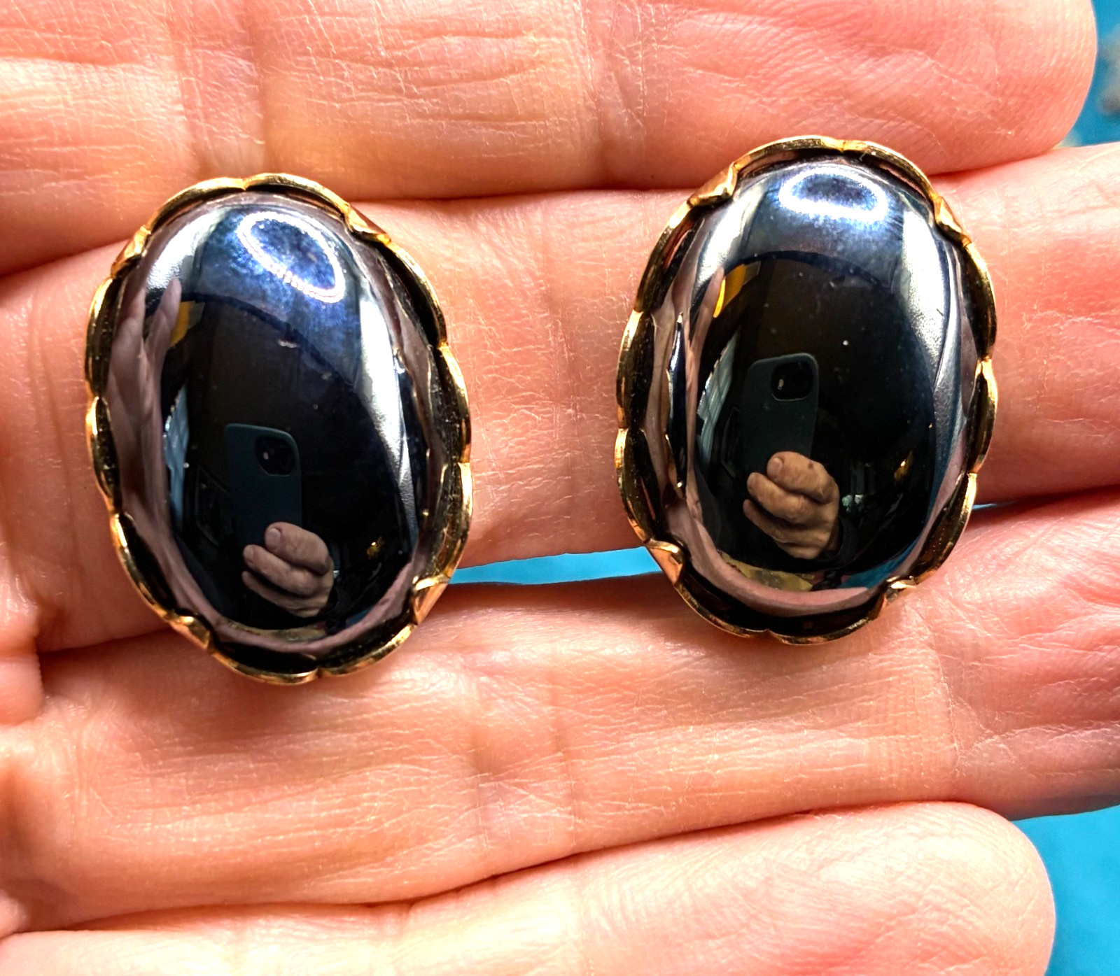 VTG Gold Tone Earring Lot 7 Clip On Zentall Bergere Unmarked AB Rhinestone READ