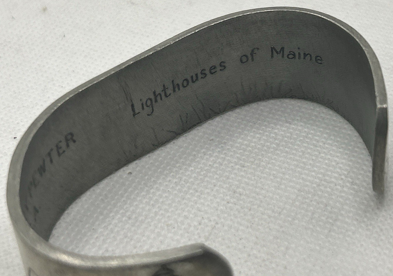 Salisbury Pewter Light houses of Maine Signed Embossed Cuff Bracelet 7″ Coastal