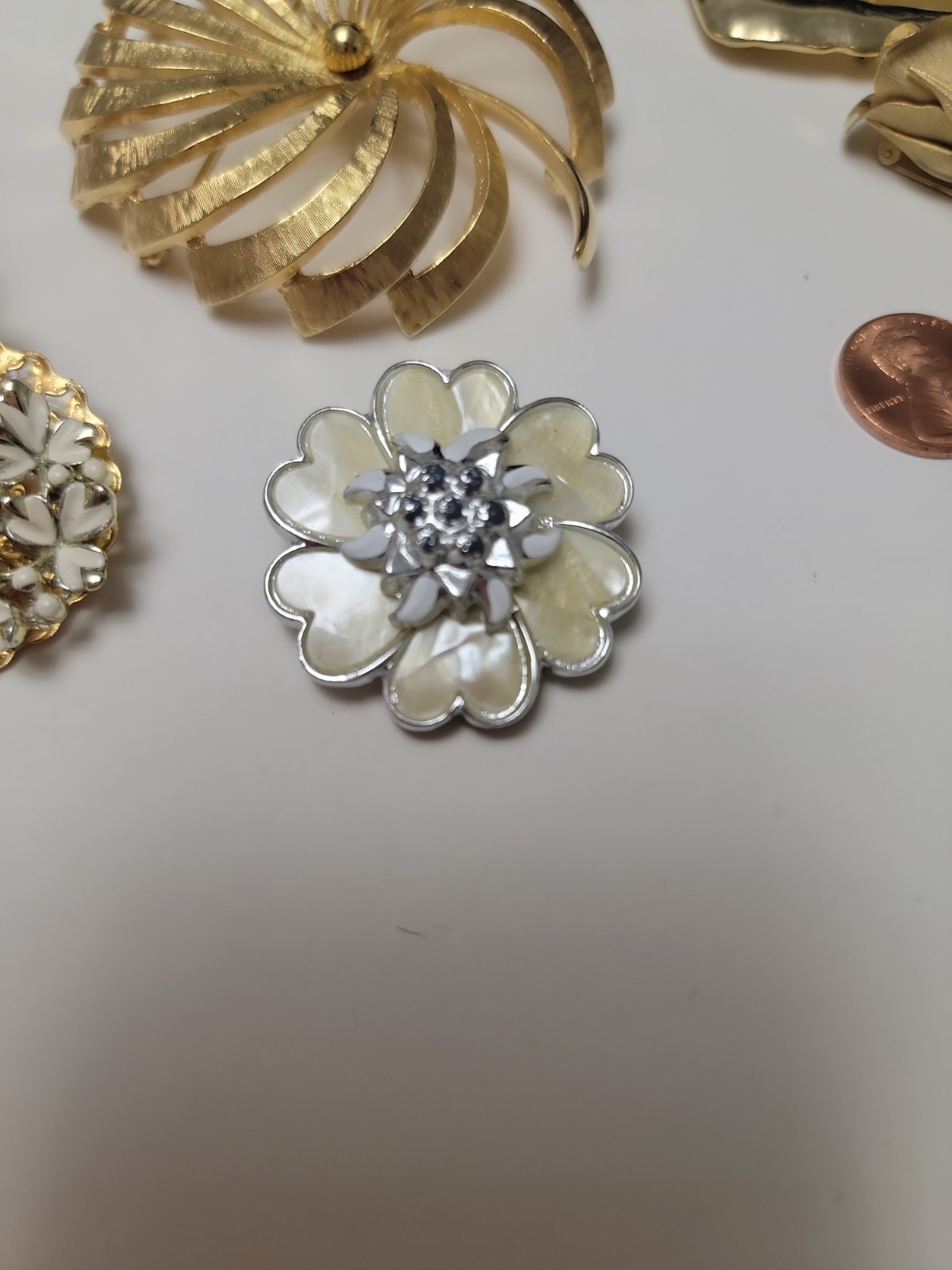 Lot of 5 Vintage Designer Costume Jewelry Brooches & Scarf Clip Signed