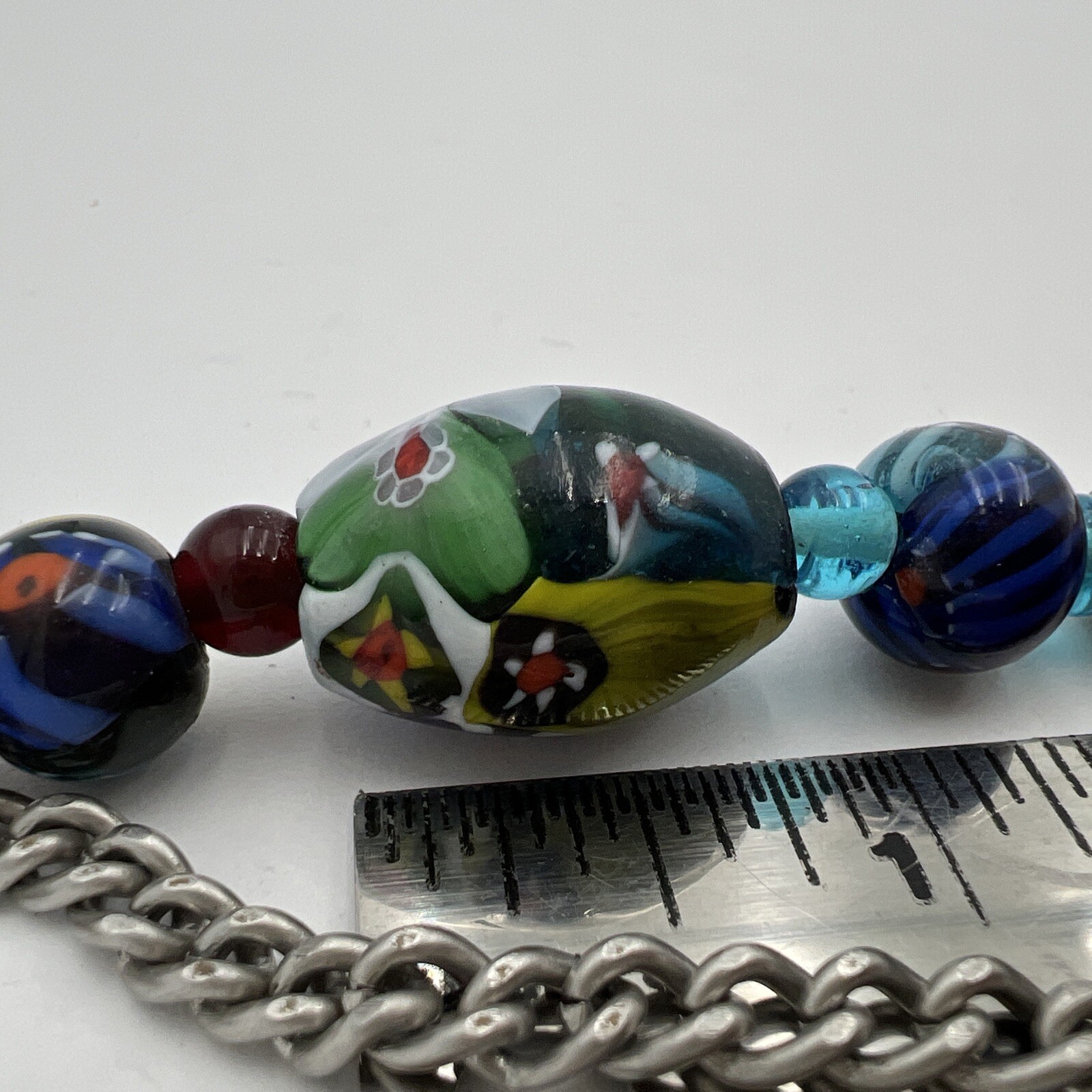 Vtg Murano Millefiori Venetian Oval Glass Different Shapes Bead Necklace