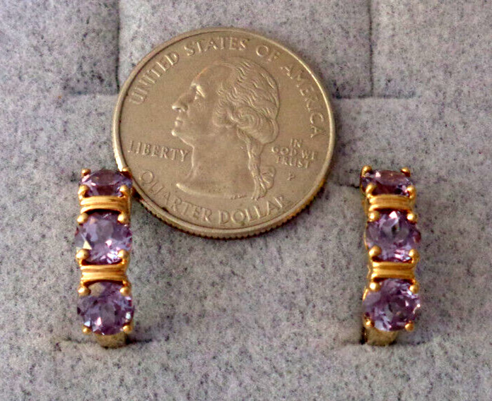 Gemstone Earrings Sterling Silver Gold Wash Hoop Possible Purple Violet Sapphire