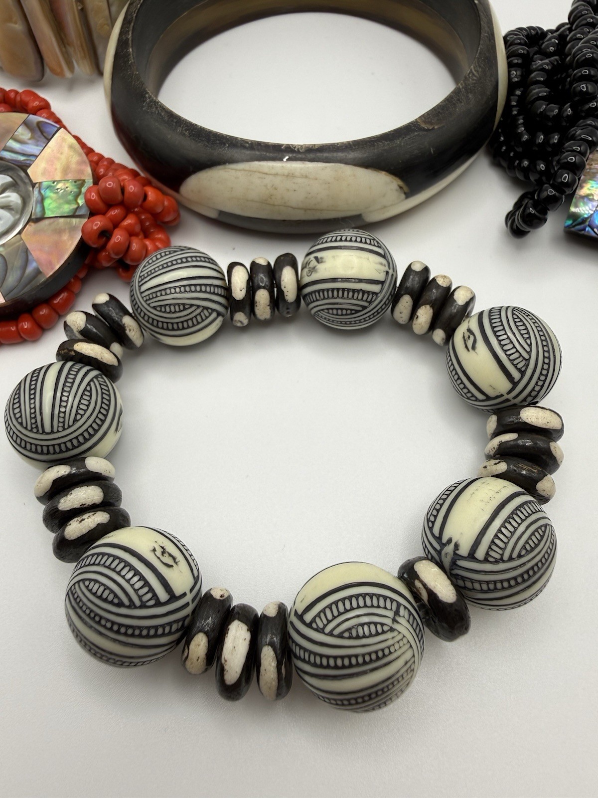 Vintage Boho Bracelet Lot Wood Acrylic Shell
