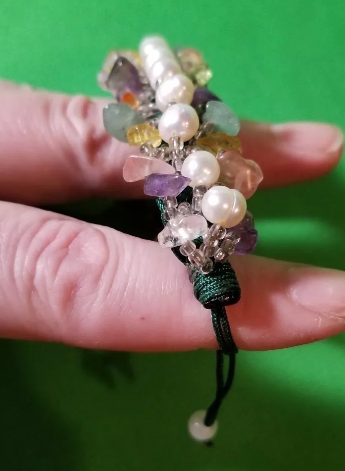 Unique rock shaped beads sewn slider adj bracelet