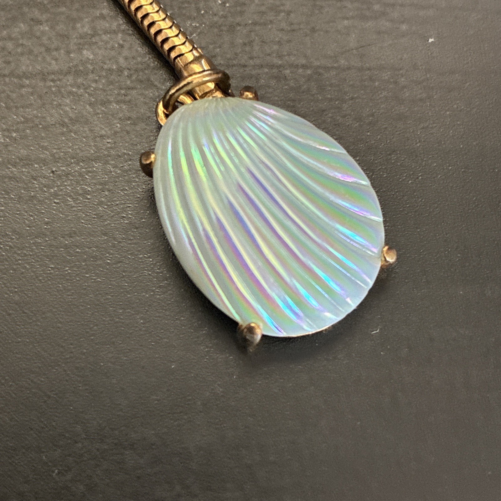 Vintage Signed SCHIAPARELLI Iridescent Shell Glass Pend Gold Elsa Schiaparelli