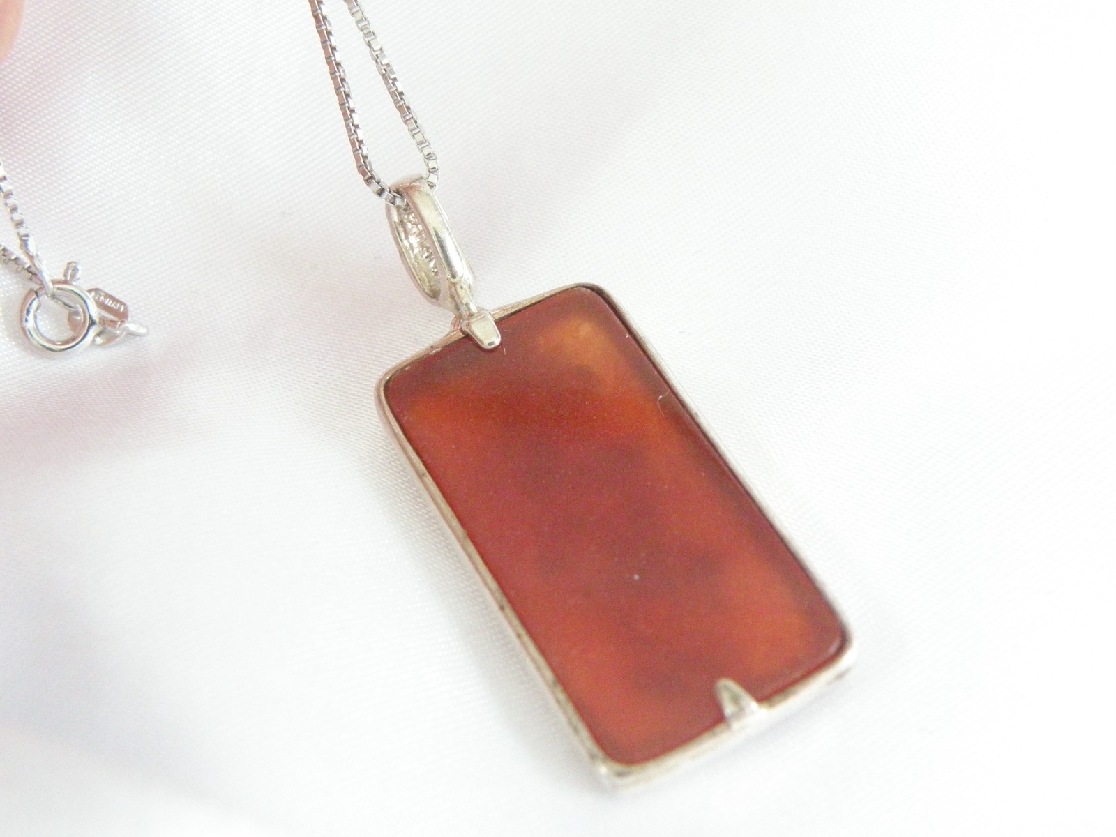 Vintage Sterling Silver 925 Red Jade Asian Dragon Pendant Necklace