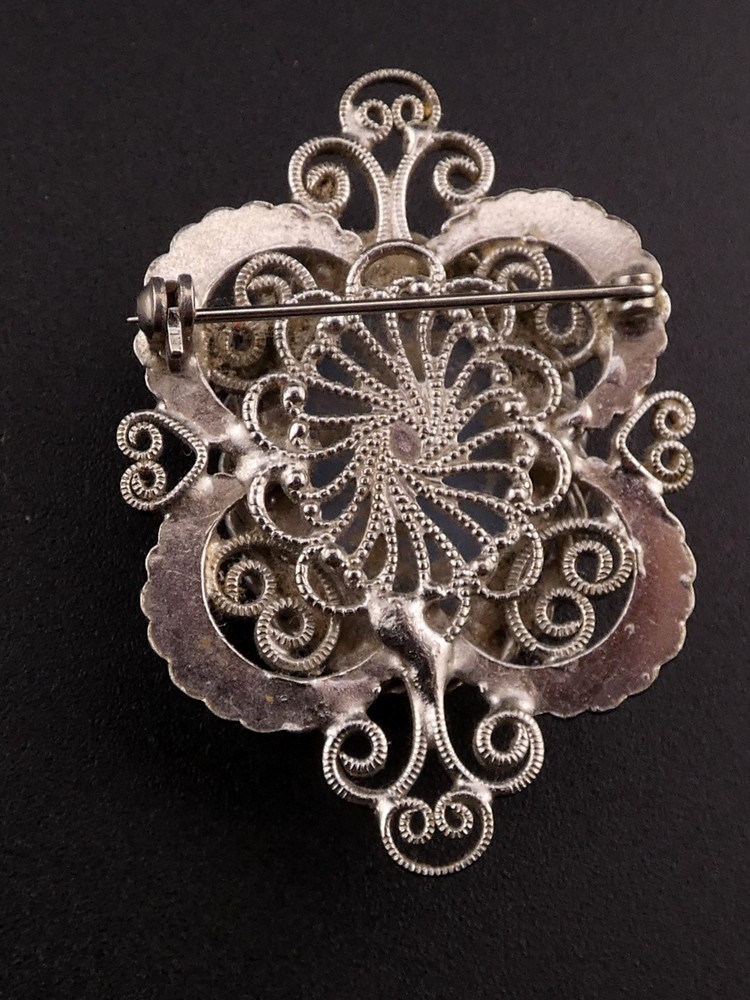 Vintage Glass Faux Moonstone Cabochon Brooch Pin and Clip On Earrings Set