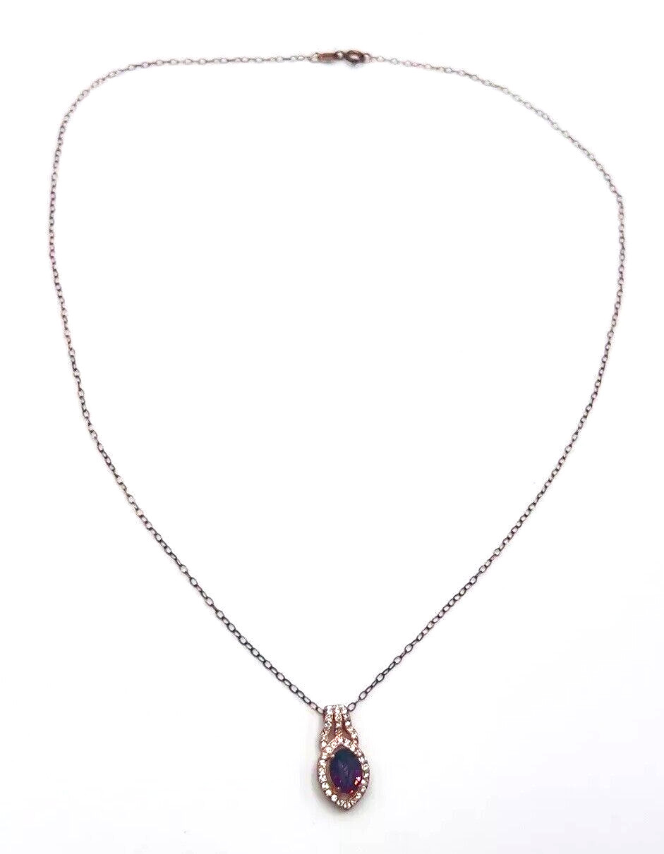 Vintage Rose Gold Tone Sterling Silver Purple Crystal Pendant Necklace