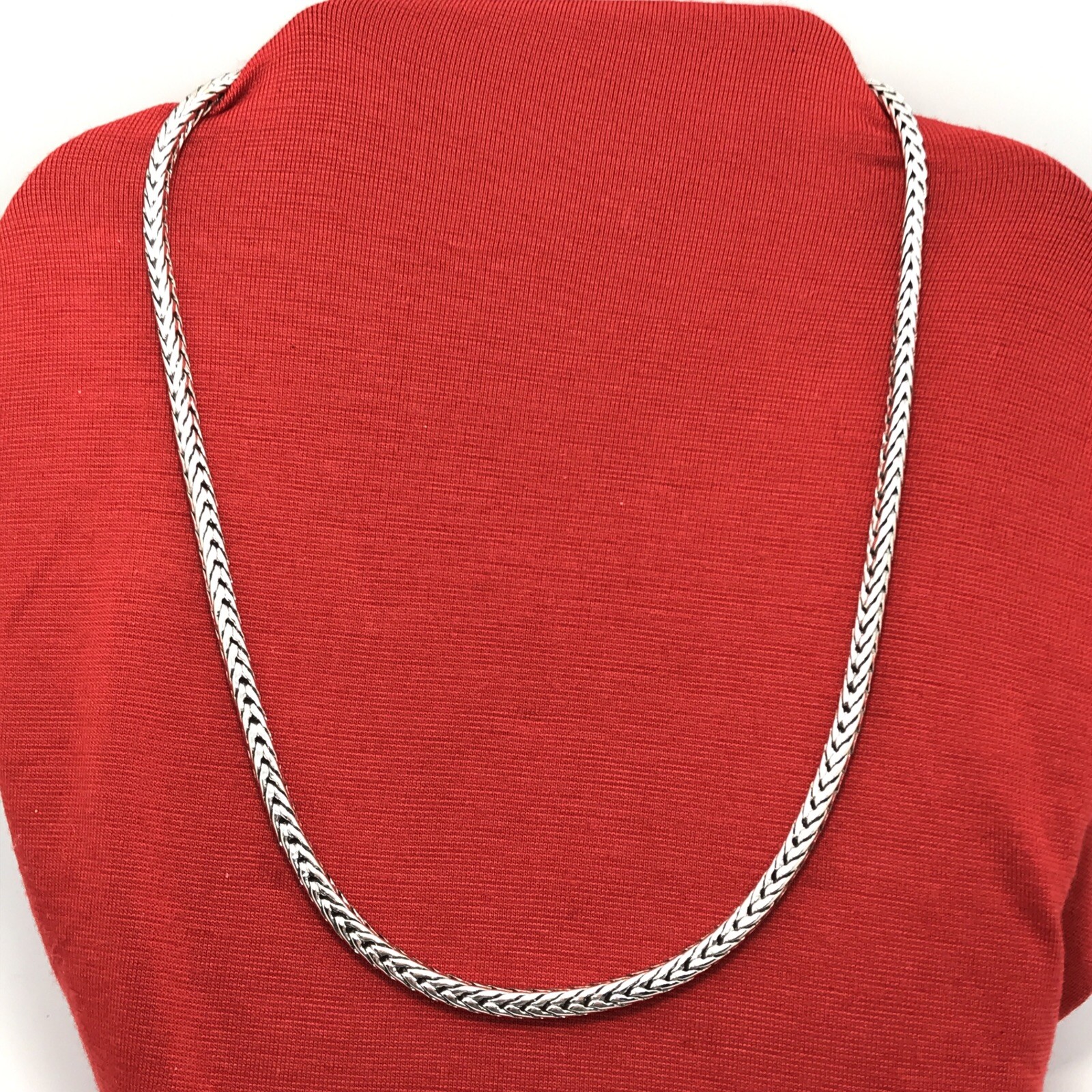 Vintage 4 mm Silver tone 18″ Spiga / Wheat Chain Necklace