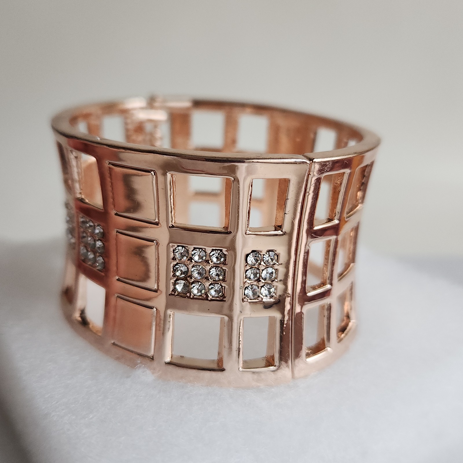 Rose Gold Tone Architectural Open Cuff Statement Bracelet Wide Modern 7″