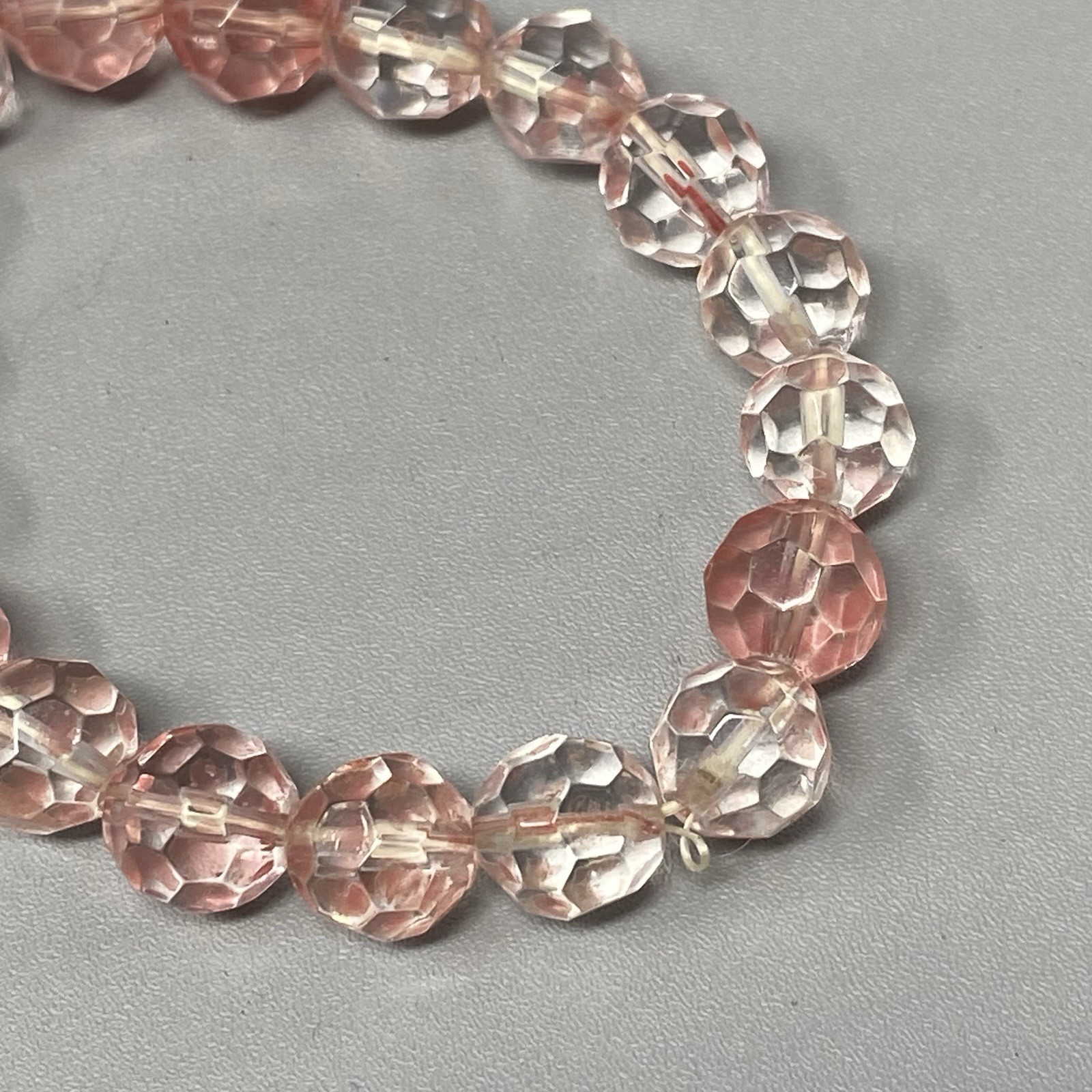 Pink Glass Beaded Bracelet Fire Polished Faceted Stretch Elastic Iridescent 6″