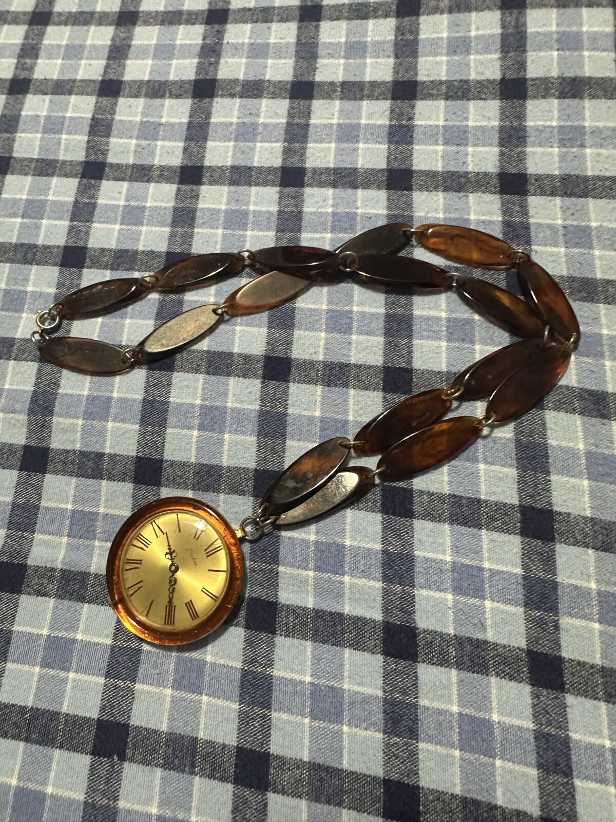 Estate 60s Rare Rootbeer Bakelite Necklace Endura Watch Co WORKS Pocket Watch