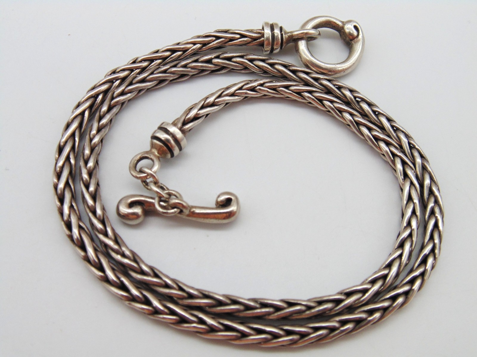 Vintage 33Gm ~ WAVY TOGGLE WHEAT CHAIN NECKLACE ~ 925 STERLING SILVER Tested 17″