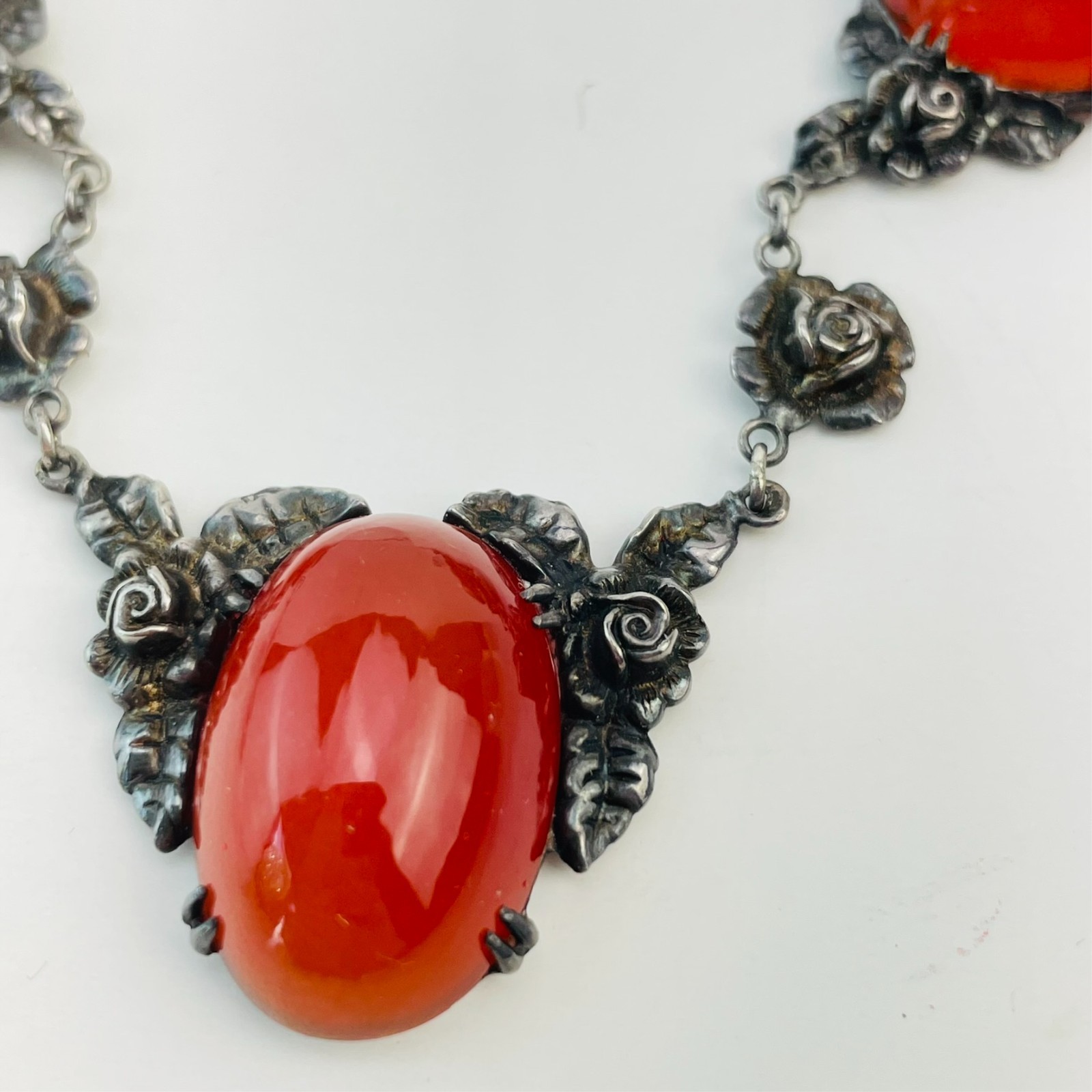 Art Deco Wachenheimer Sterling Silver Carnelian Festoon Choker Pendant Necklace