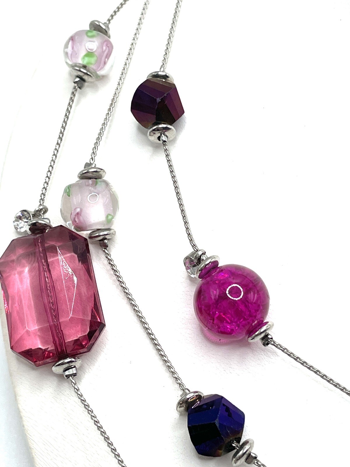 Murano Sommerso Venetian Pinks Purples Rose Three Strand Necklace Vintage Unique