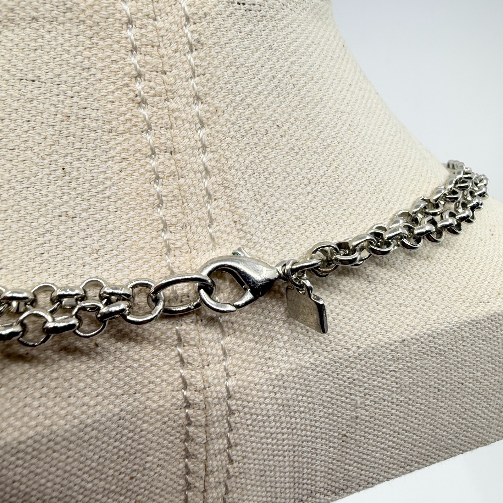 Vintage Silver Tone Long Layered Chain Necklace Textured Love Knot Station Boho