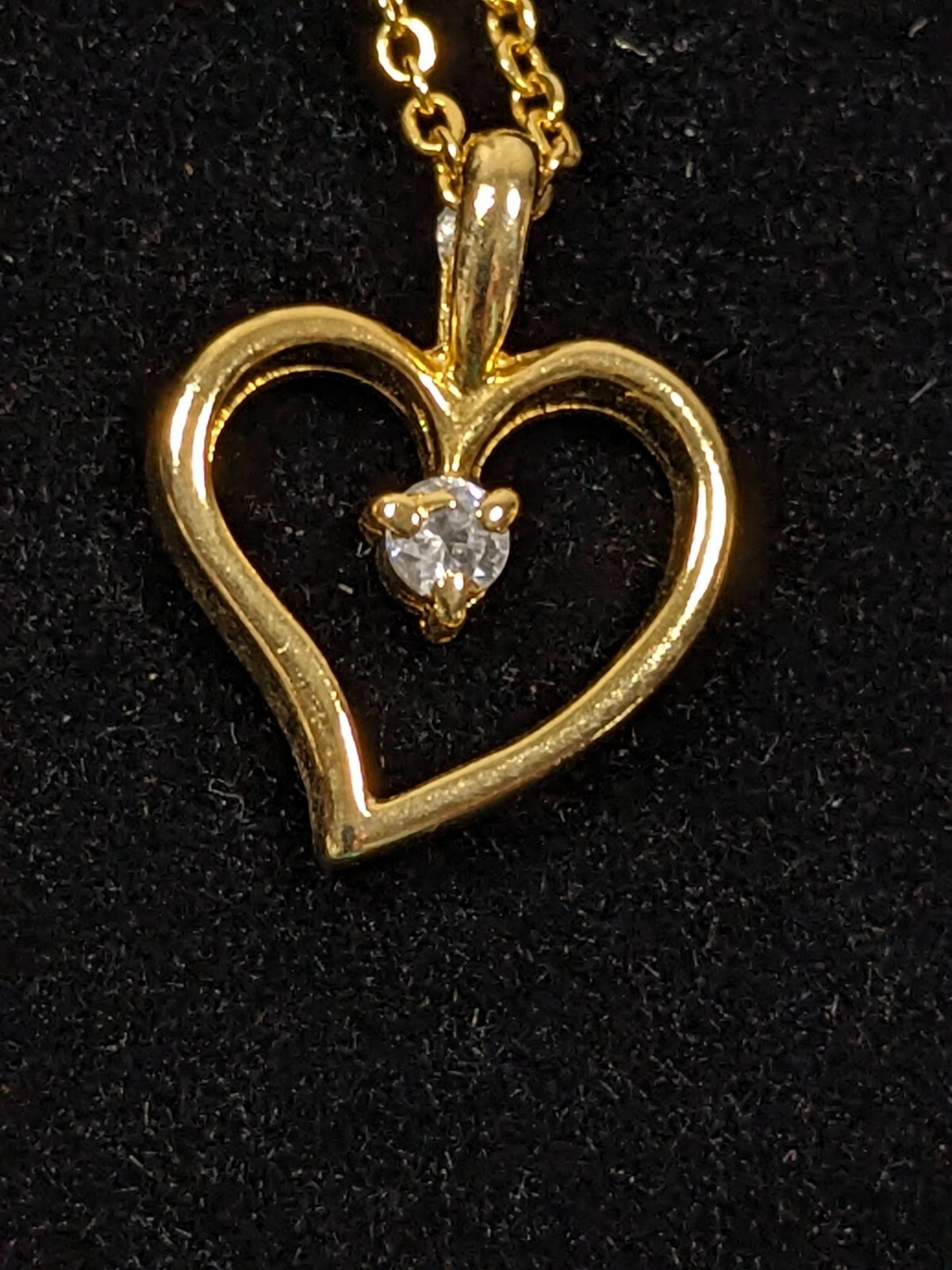 Vintage Gold Tone Clear Birthstone Rhinestone Heart Pendant Necklace 17.5 in