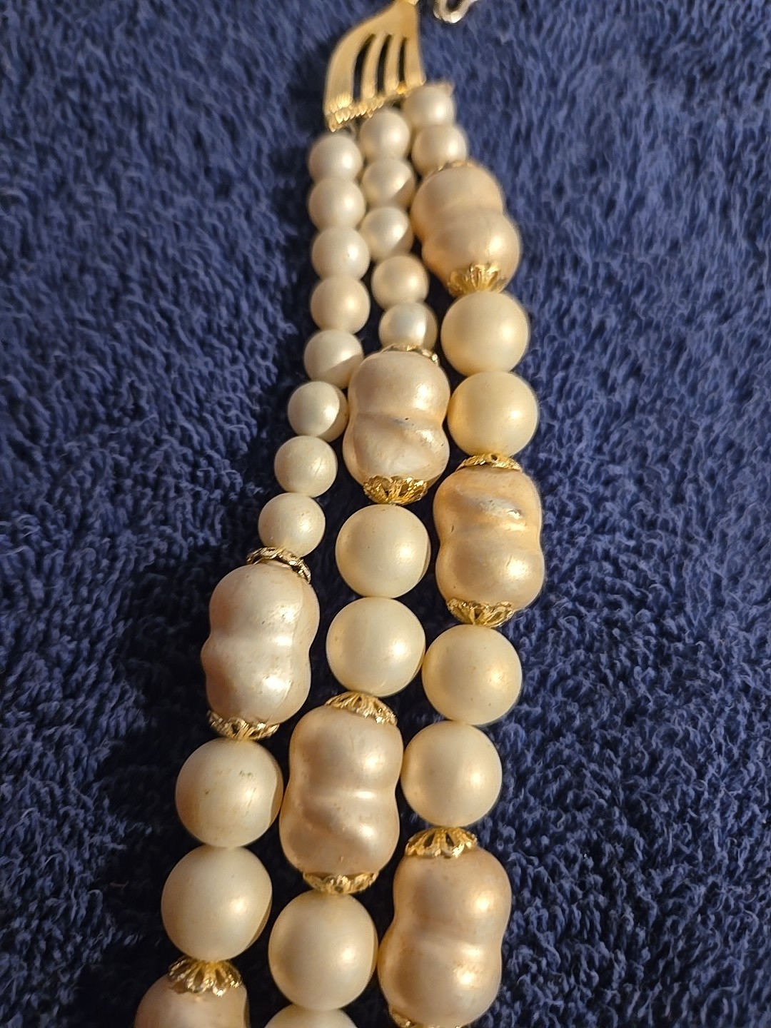 Vintage necklace popcorn Mixwd white beads 3 strands 13-15 inches