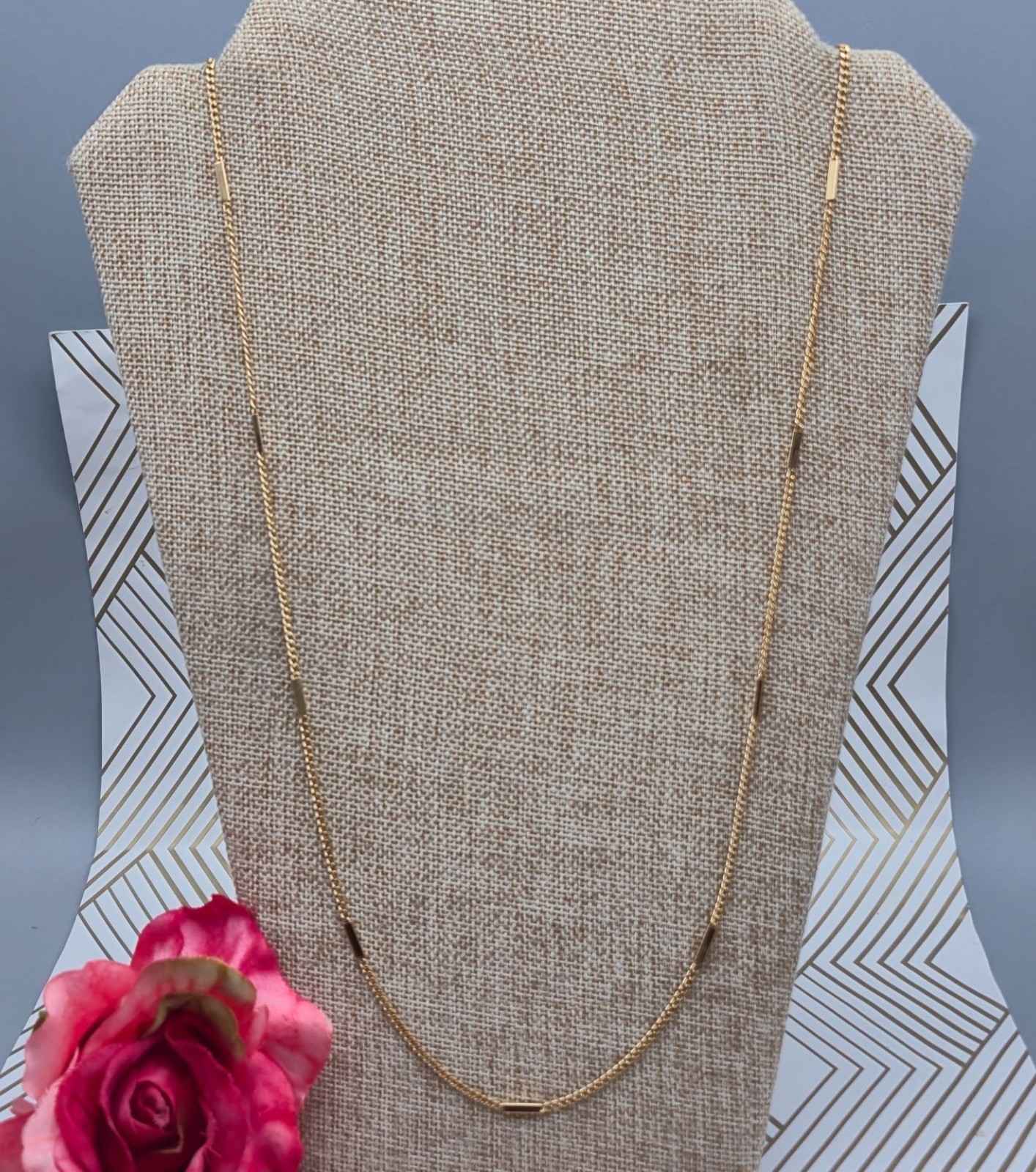 Vintage AVON Long Chain Bar Link Gold Tone Layering 32″ Necklace Minimalist