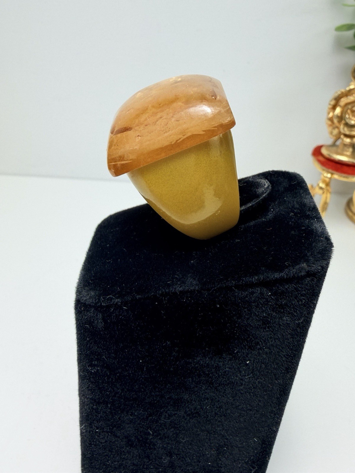 Vintage Lucite Statement Ring Two-Tone Amber Resin Chunky Size 6.5