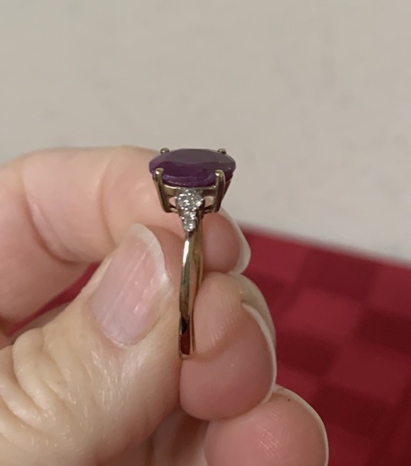 Vintage 10K Yellow Gold Red Ruby Diamond Size 8 Ring 2.2g