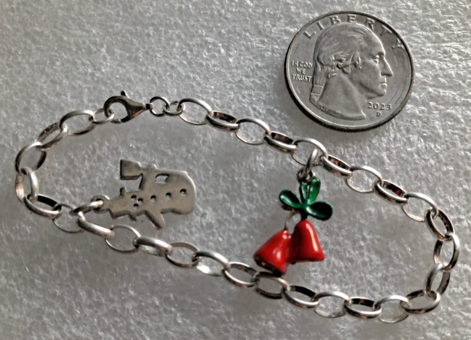 Vint Sterling Silver Starter Charm Bracelet With 2 Christmas Charms 7″ Inches