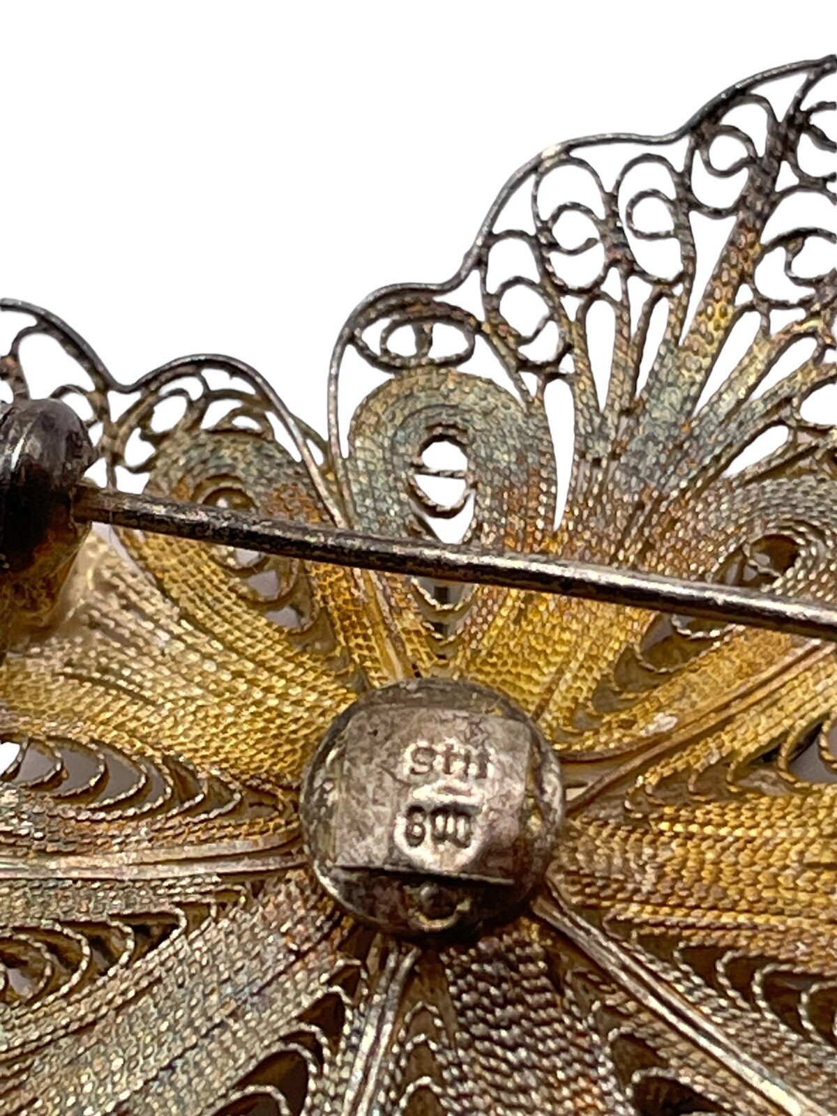 Vintage Filigree 800 Silver Flower Star Brooch Pin Swirl Layered Open Work