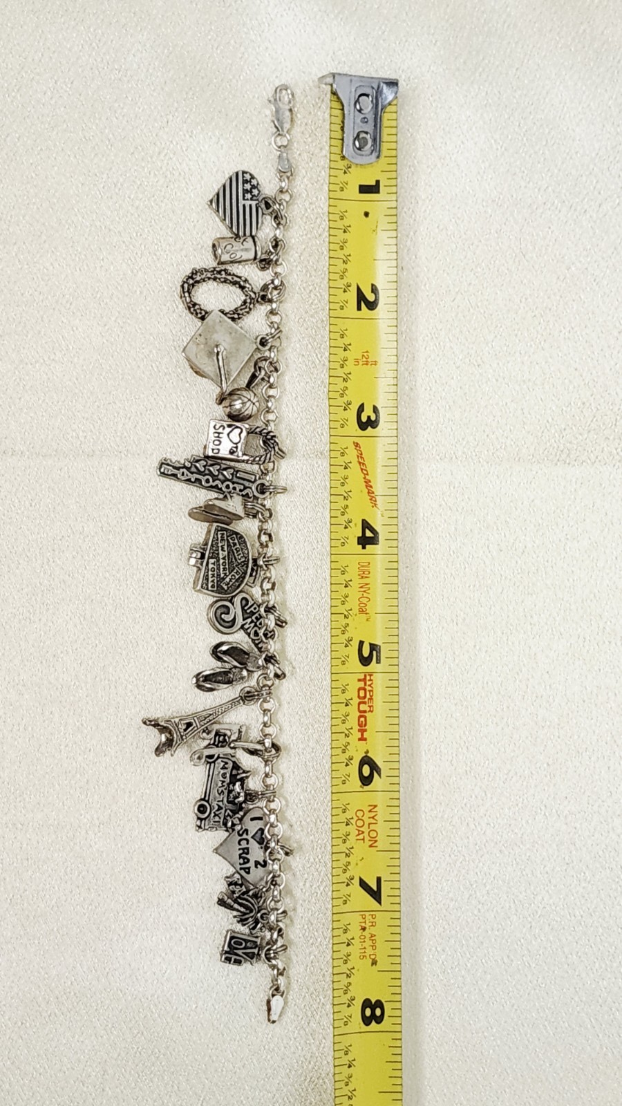 Vintage SJC Sterling Silver Link Charm Bracelet Heavily Loaded 18 Charms – 44g