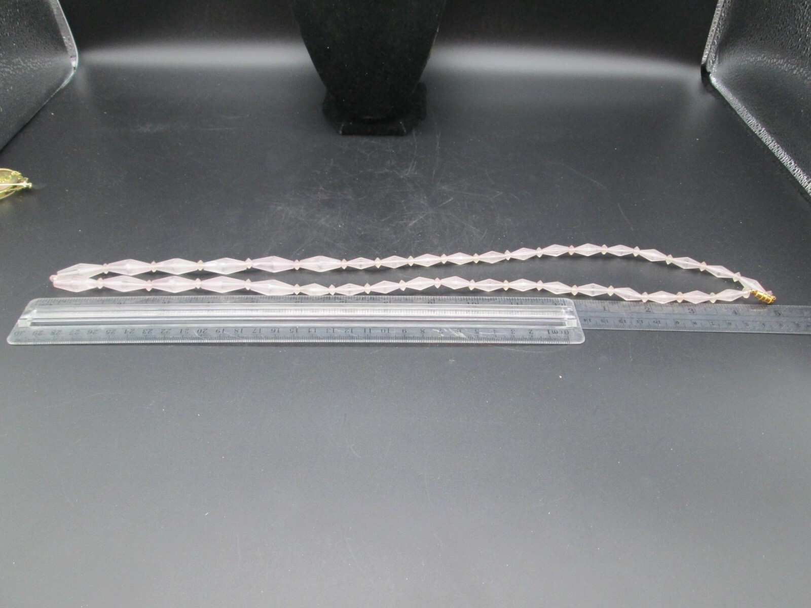 Pink Acrylic Bicone Bead Barrel Clasp 34″ Long Necklace Vintage Estate Gorgeous