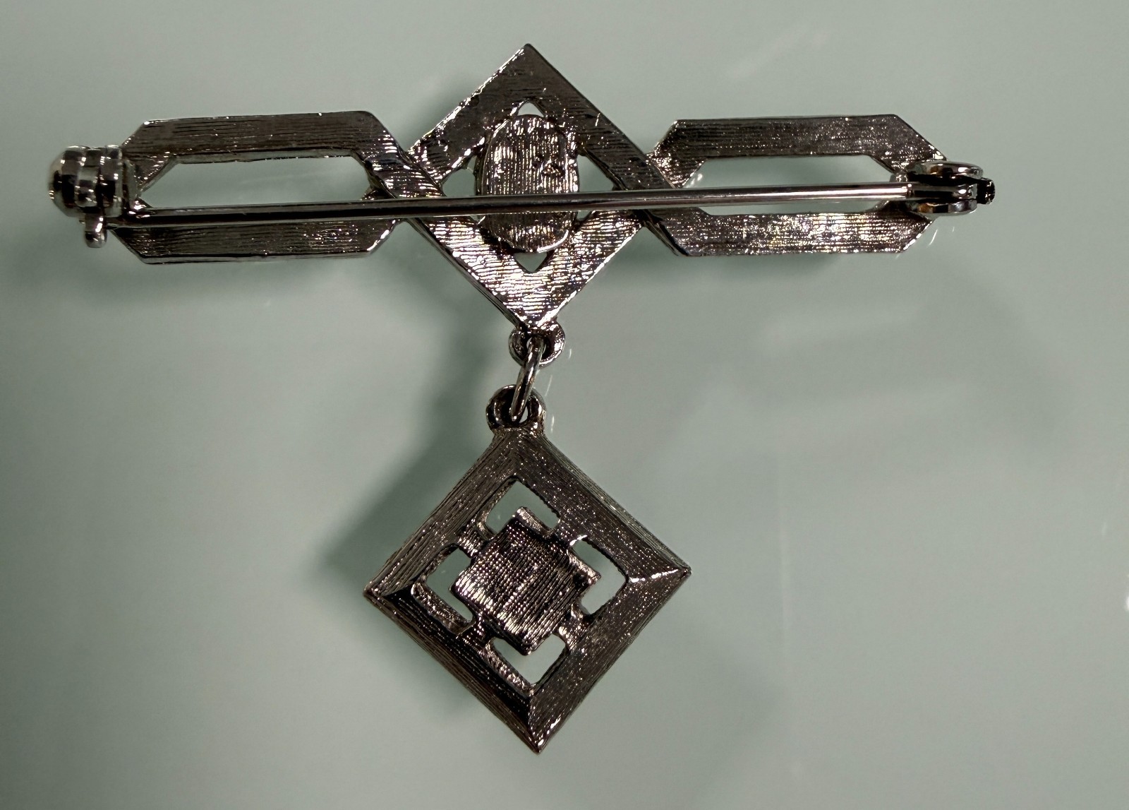 VTG Art Deco Revival Brooch Dangling Gemstones & Marcasite Focal Point