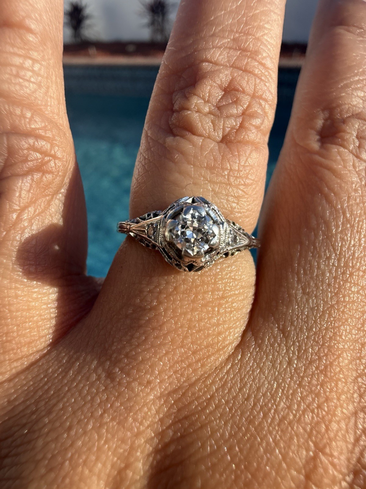 Art deco diamond ring 18k Old European Cut .25 Solitaire Wedding Engagement