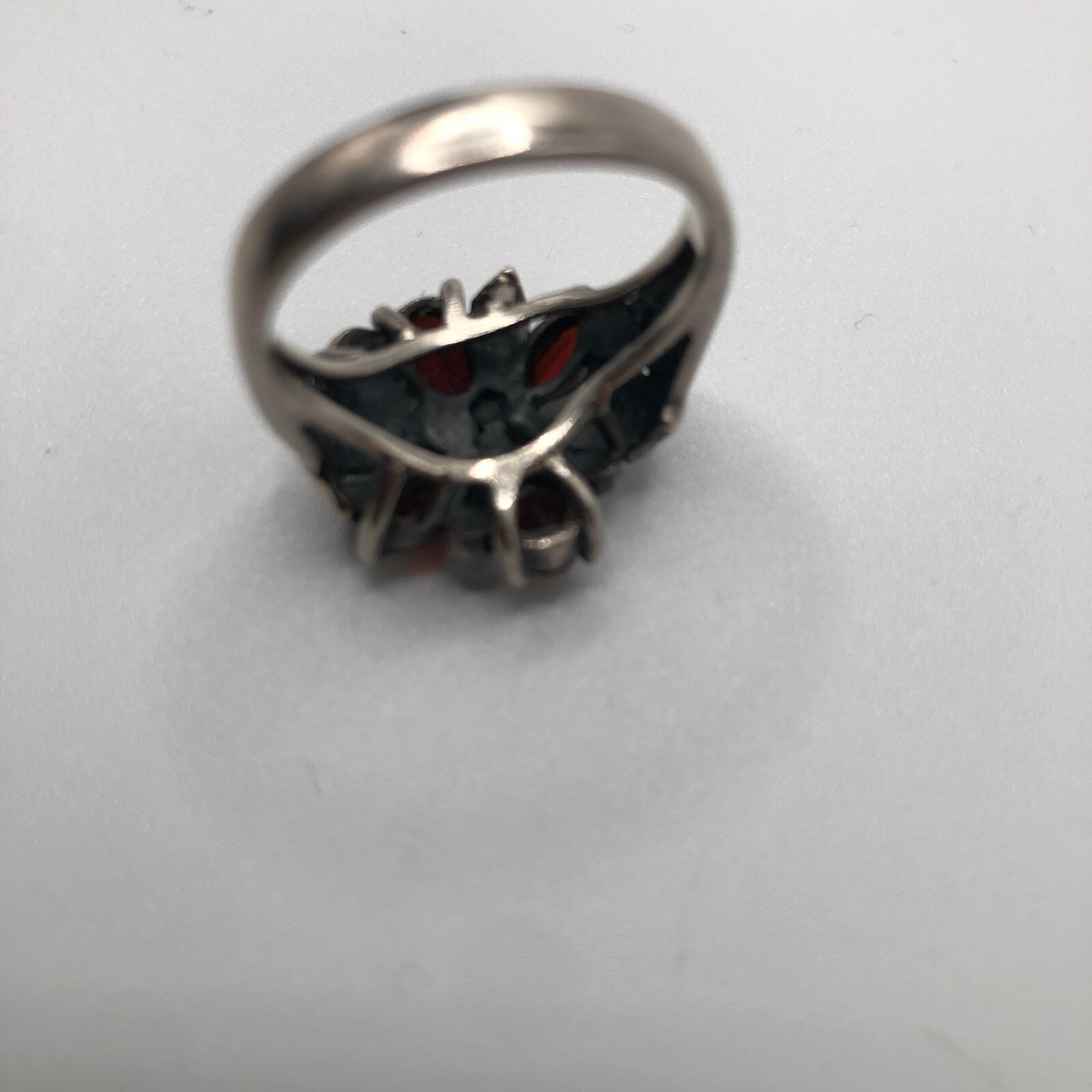 Art Deco Garnet Marcasite Ring 4 Asymmetrical stones different shapes 925 size 7
