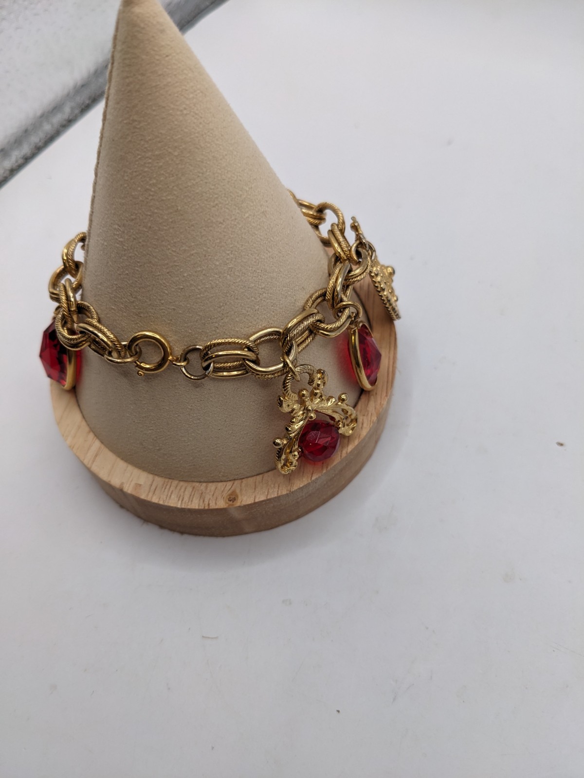 Vintage Jewlery Lot, Charm Bracelet, Brooches,Pin Gold Tone Red, Monet,Granland