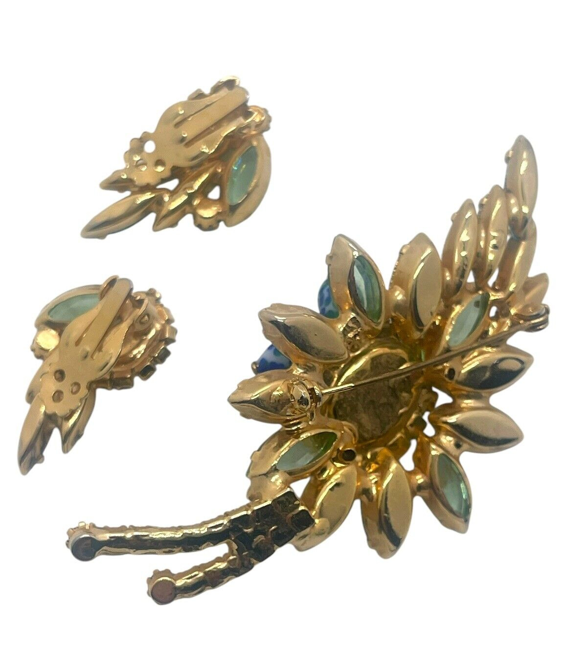 RARE Juliana Geode & Pastel Multicolored Rhinestone Pin & Earring Set, Verified