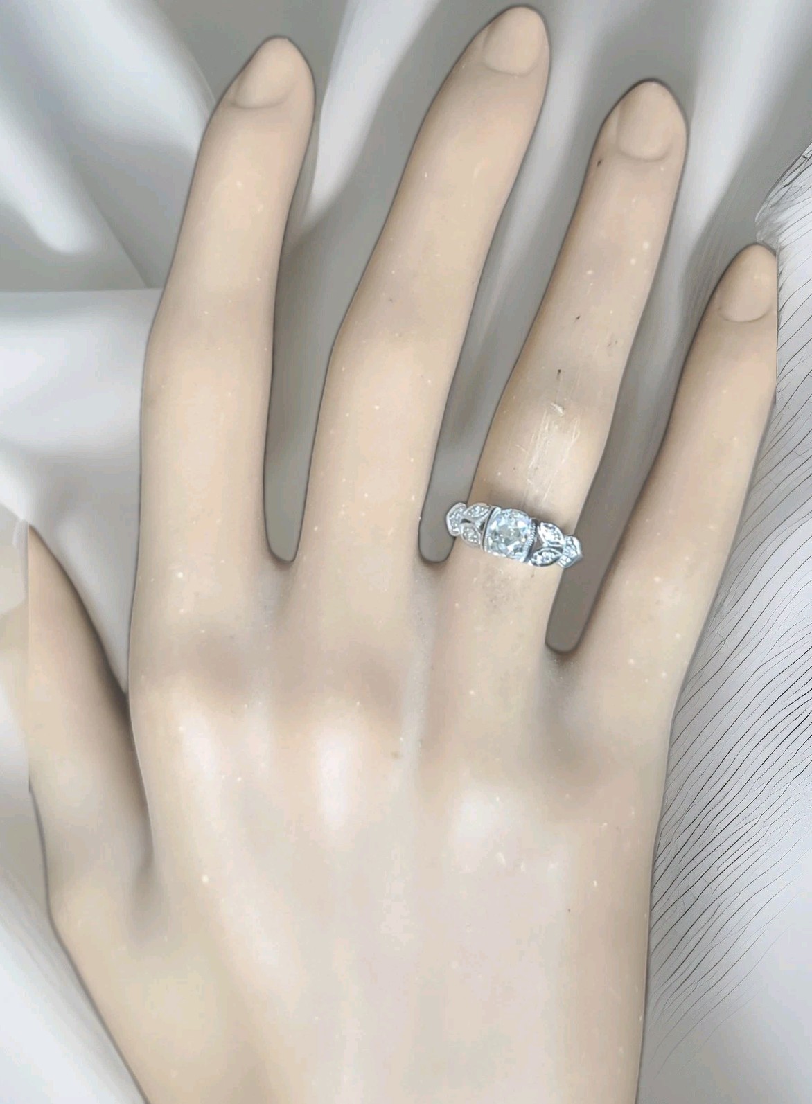 Platinum Vintage Filigree Engagement Ring 0.78ct. Natural Old Mine Cut Diamond