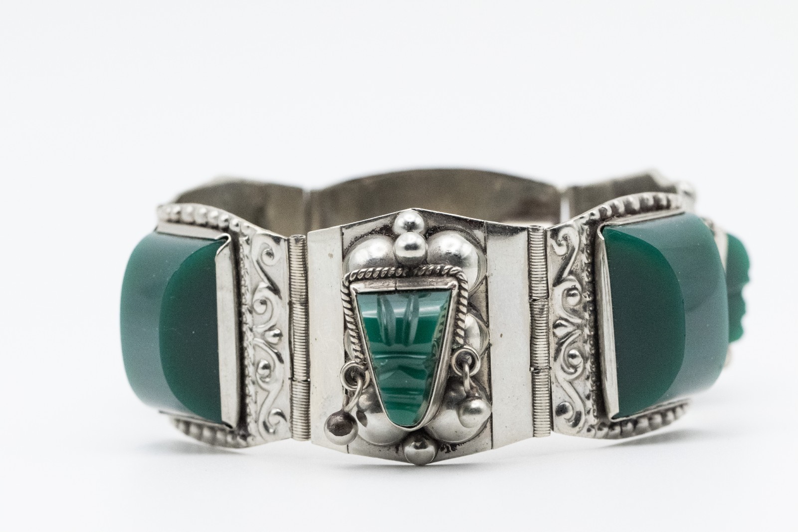 Vintage Sterling Silver Mexico Taxco Aztec Bracelet Mexico Repousse Cuff JPR
