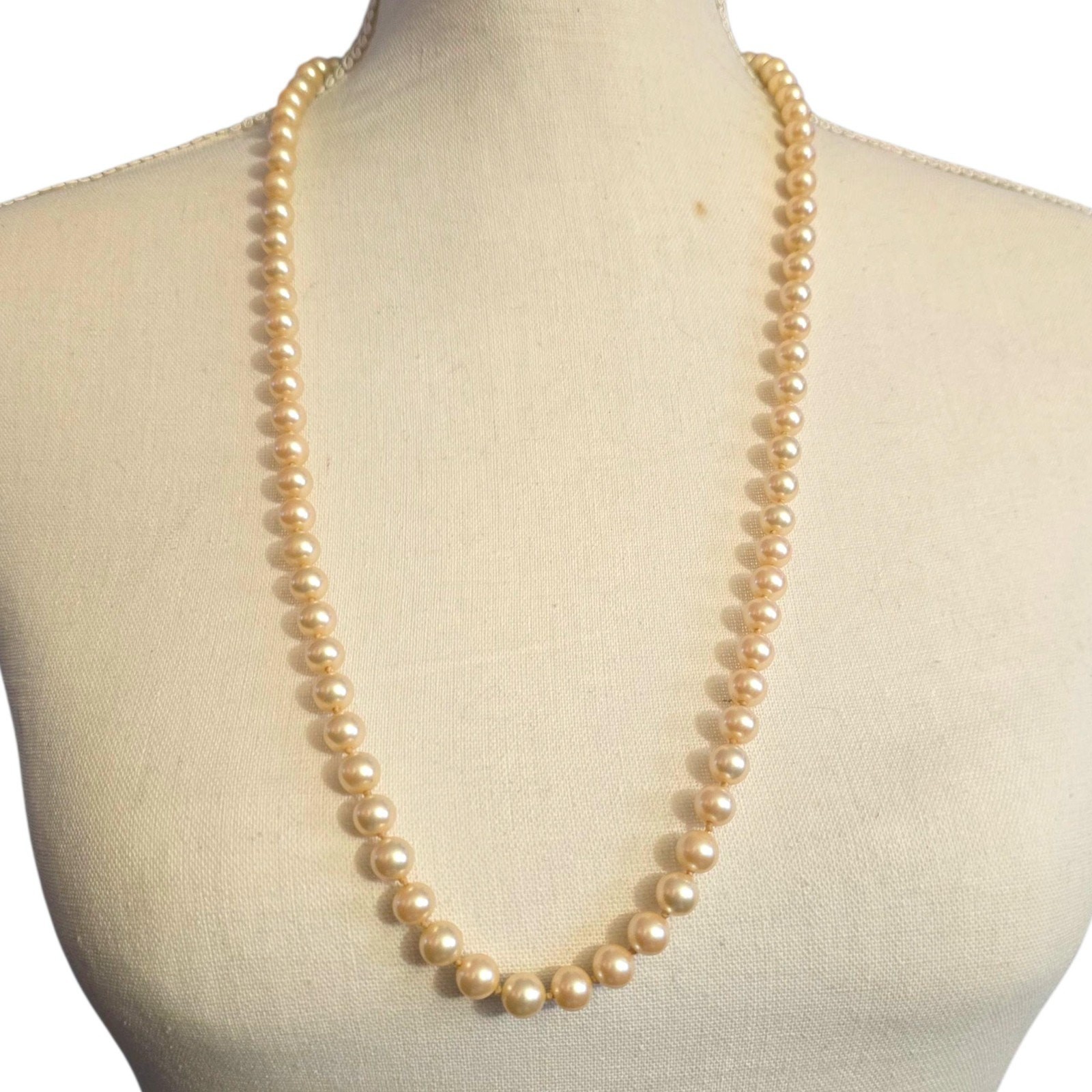 Necklace Vintage Imitation Pearl 24″ 7mm Beads Sterling Silver Clasp SKU2424