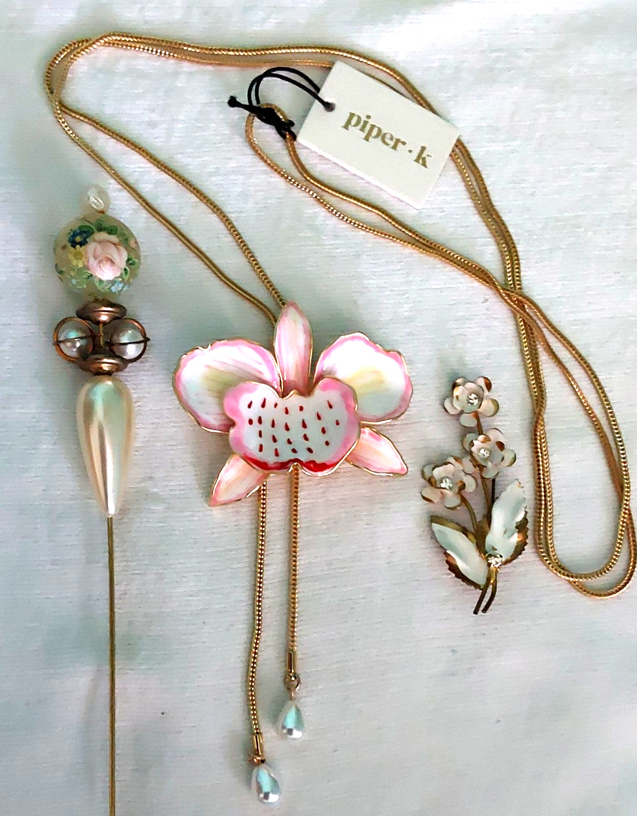 Vintage High End Flower Brooch Earring Necklace Jewelry Lot 15 pcs VGC