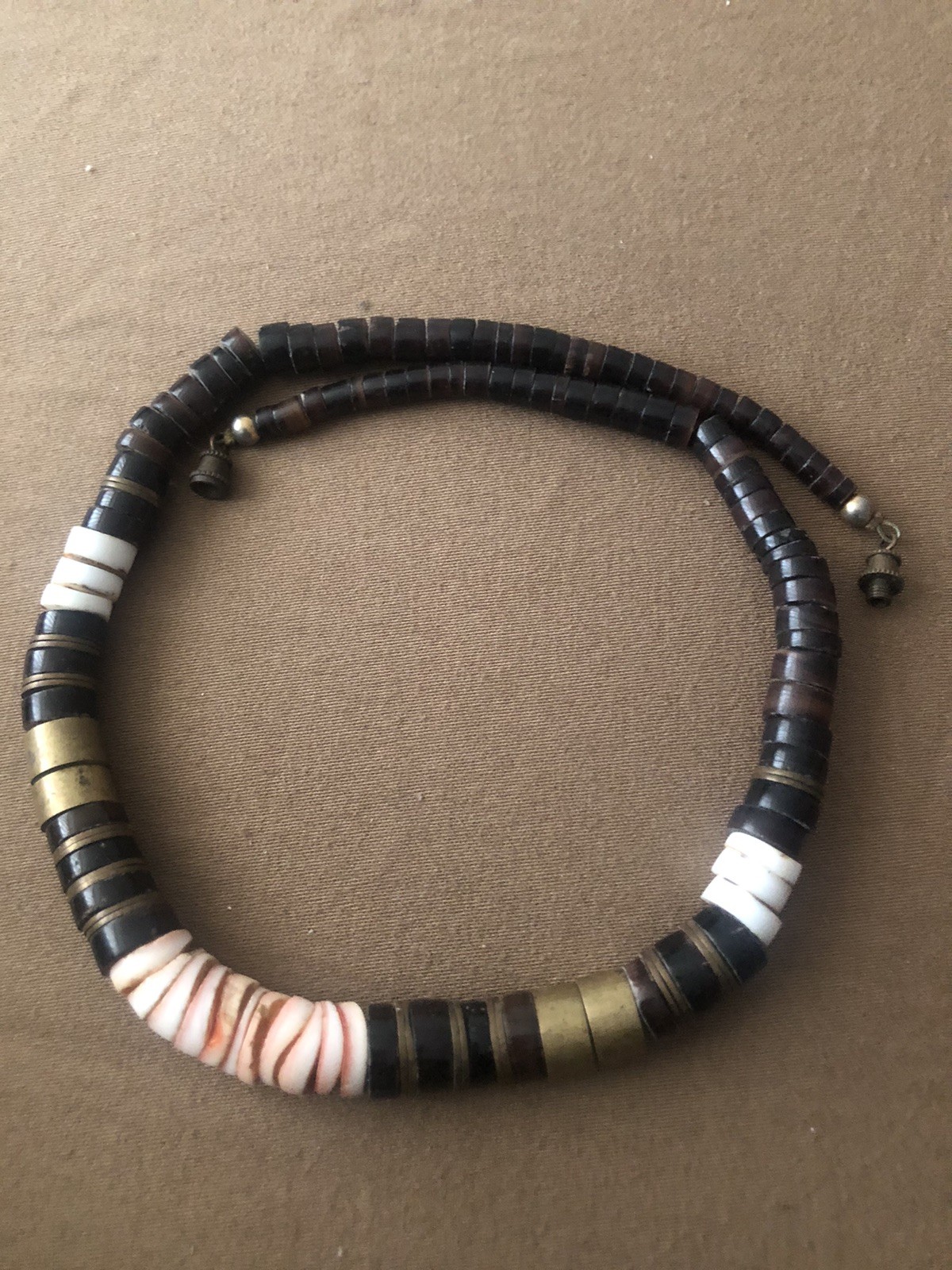 Heishi Necklace w Shell & Horn Graduated & Bronze Accent Beads 18”