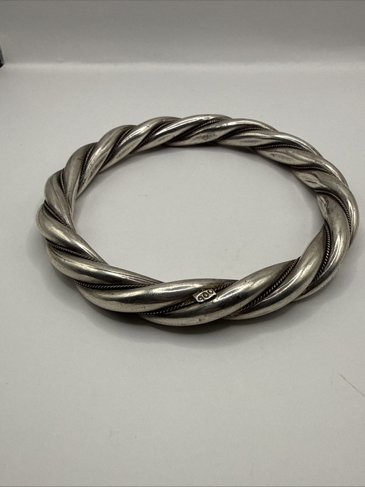 900 Silver Chucky Heavy Twisted Mexico Taxco Bracelet Bangle (63.7gr)