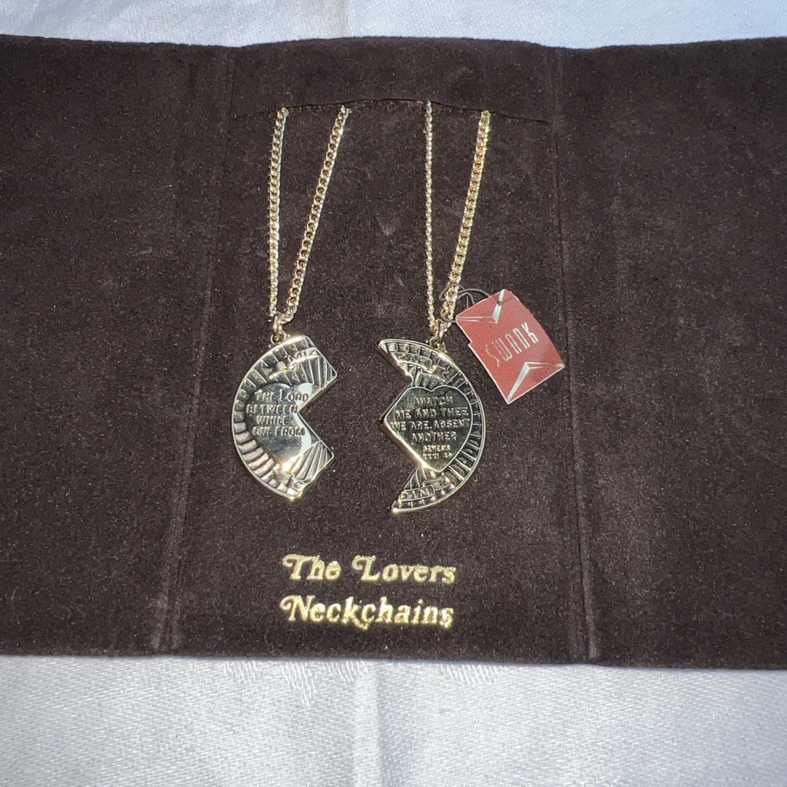 VTG NWT Swank Mizpah Coin Couple Lovers Necklace 2 Pc Matching Set Blessing Love